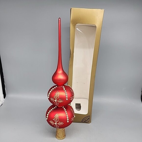 Vintage Mouthblown Red Gold Glass Christmas Tree Decoration Tree Top Poland 13" - Picture 1 of 4